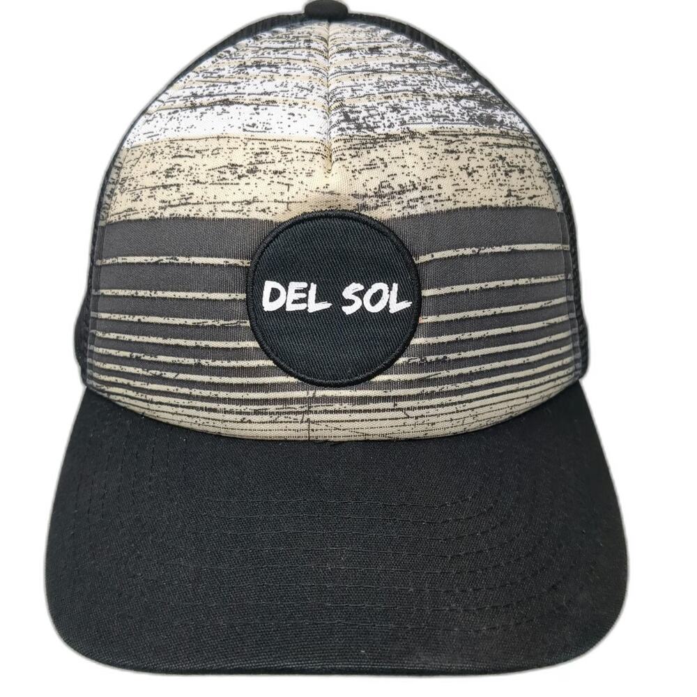 Del Sol Trucker Hat Black One Size Snapback Mesh Back Graphic Under Brim Striped